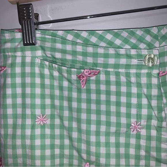 Lilly Pulitzer Vintage Gingham Hi-Rise Crop Pants Green White Butterfly Size 8 P - Picture 5 of 8